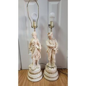 Antique Late 19th Century Plaster Sculpture Table Lamp A Pair 24"Tall Heavy